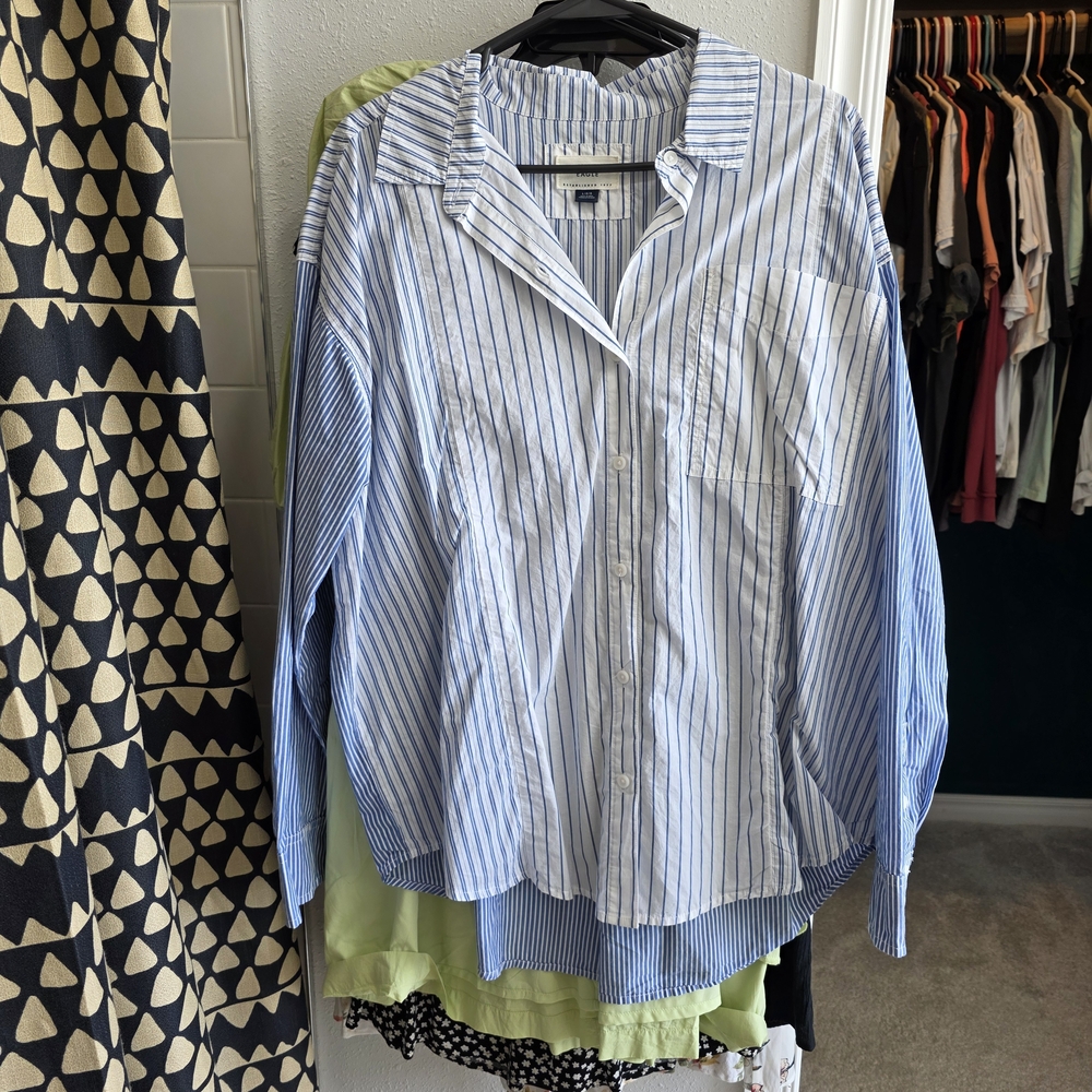 American Eagle Outfitters Blue and White Striped Button Down Shirt size L